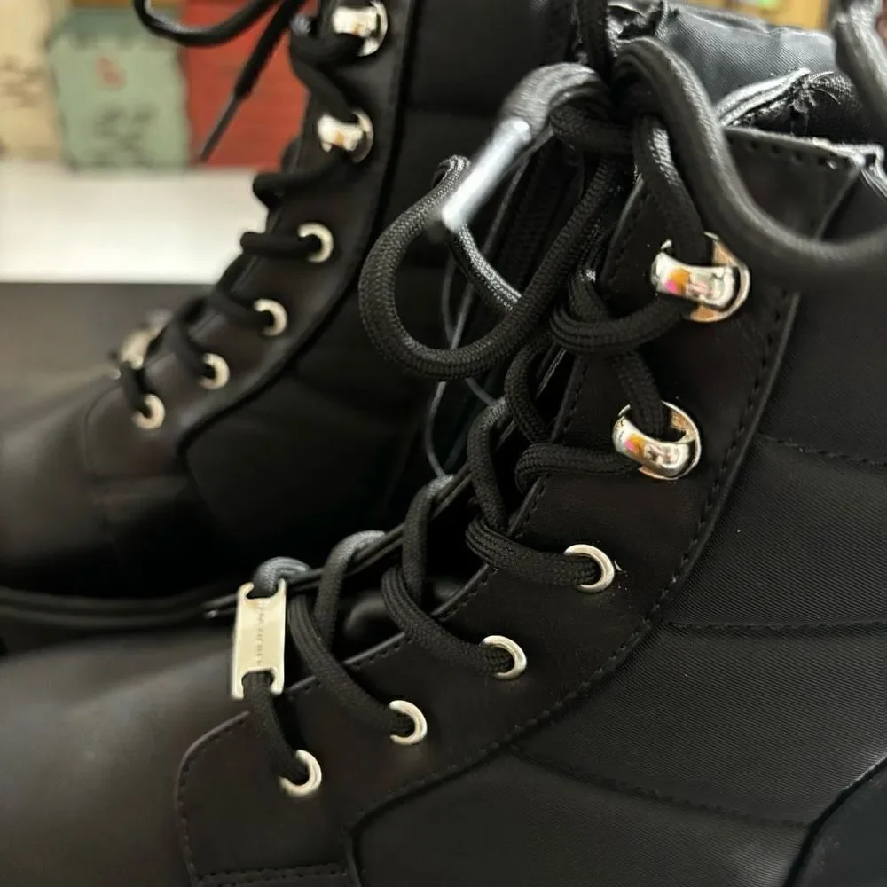 Marc Fisher Puffer Hiker Combat Laceup Quilted boots black new